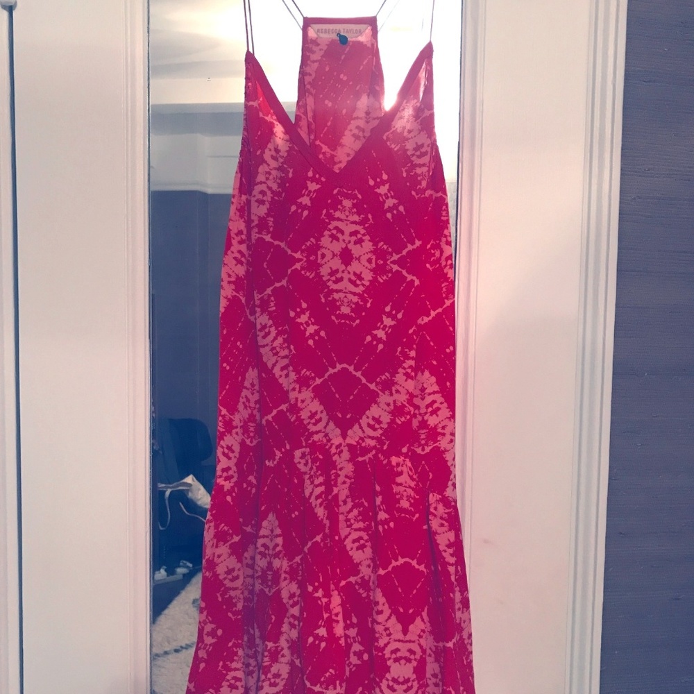 Rebecca Taylor Red Tie Dye Print Silk Dress Size S